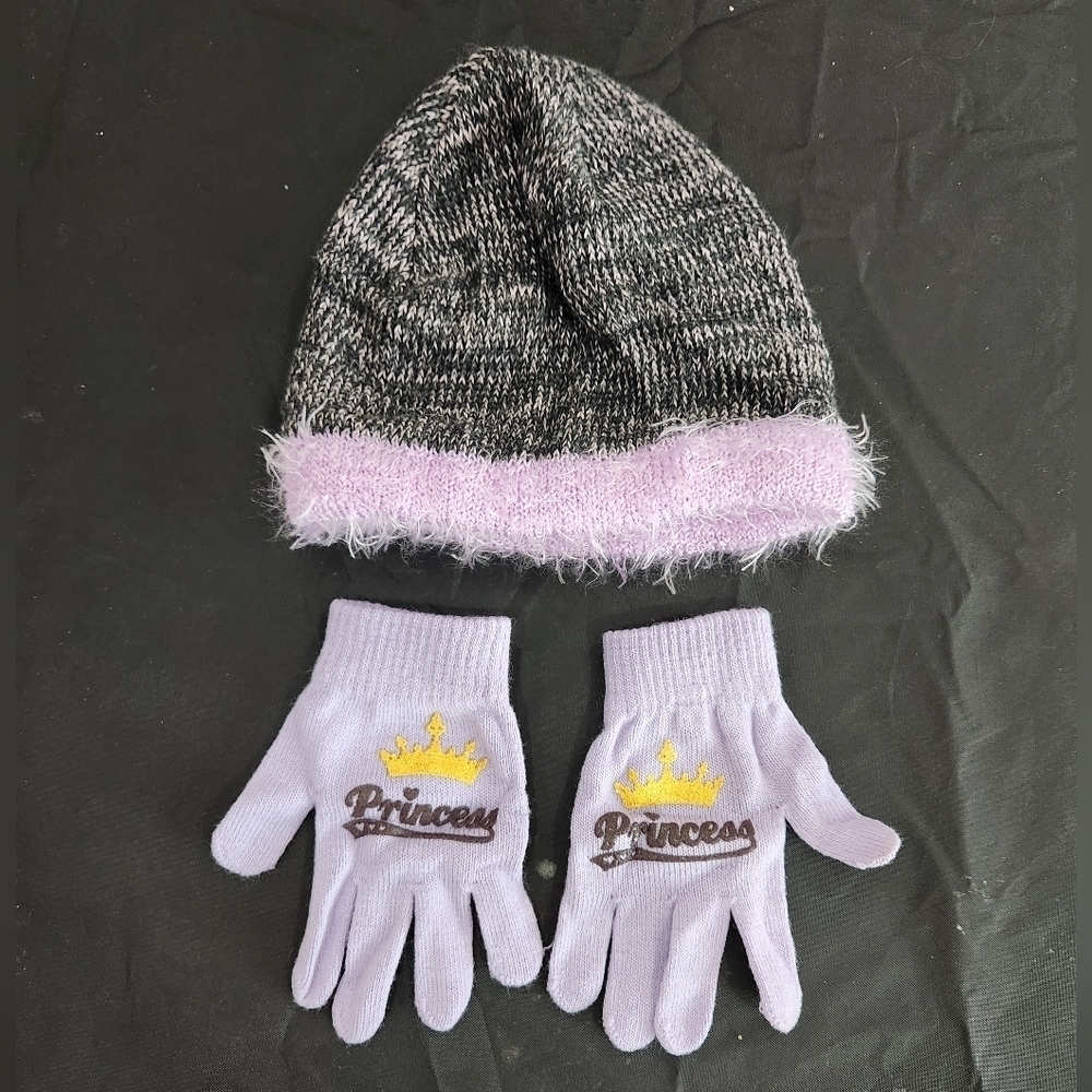 Glove and Hat Set for a princess Purple Gold